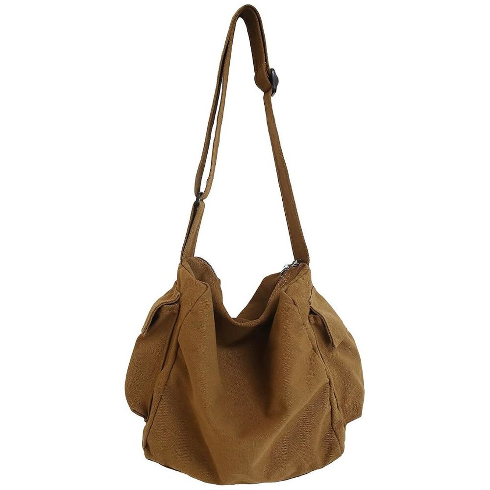 Canvas Messenger Bag Large Hobo Bag Crossbody Shoulder Bag Tote Bag Coffee 2